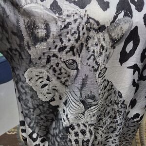 Leopard Print Women's Tunic Top - Black and Gray